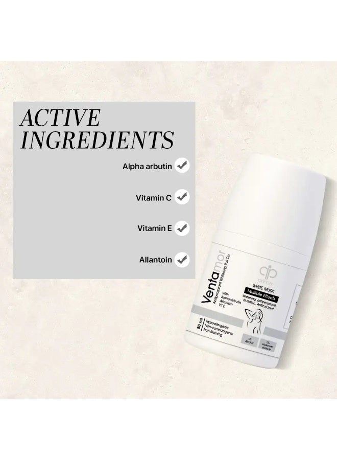 Ventamor Whitening Roll-On Deodorant 50 ml White Musk Scent – 48H Antiperspirant, Alcohol & Aluminum Free, Suitable for Sensitive Skin - Image 4